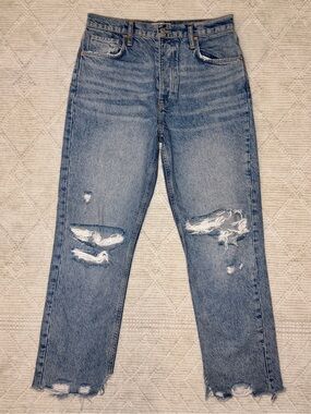 Free People We The Free light wash high rise straight leg distressed jeans sz 27